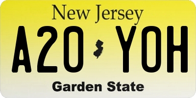 NJ license plate A20YOH