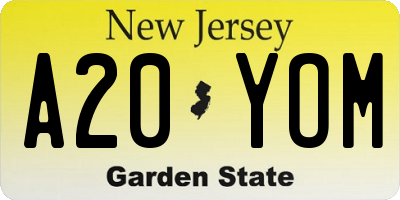 NJ license plate A20YOM