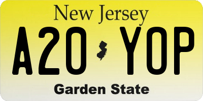 NJ license plate A20YOP
