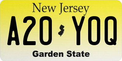 NJ license plate A20YOQ