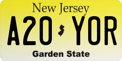 NJ license plate A20YOR