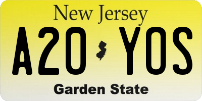 NJ license plate A20YOS