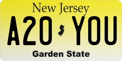 NJ license plate A20YOU