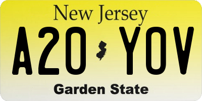 NJ license plate A20YOV