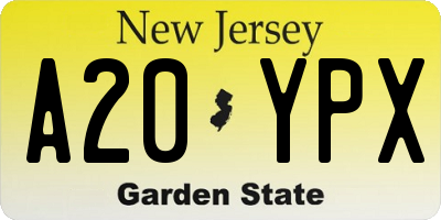 NJ license plate A20YPX