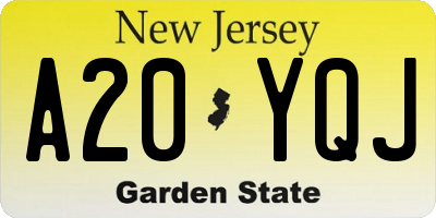 NJ license plate A20YQJ