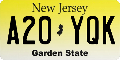 NJ license plate A20YQK