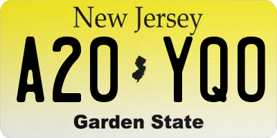 NJ license plate A20YQO