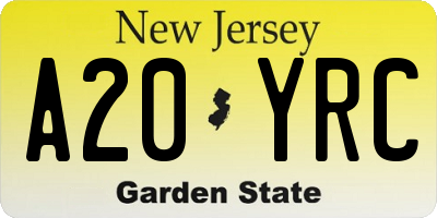 NJ license plate A20YRC