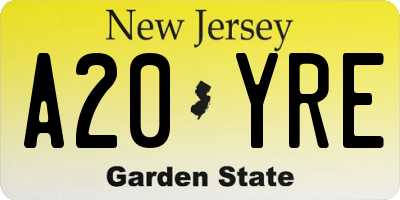NJ license plate A20YRE