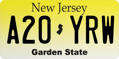 NJ license plate A20YRW