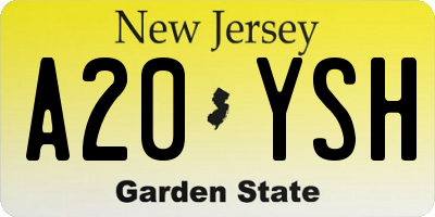 NJ license plate A20YSH