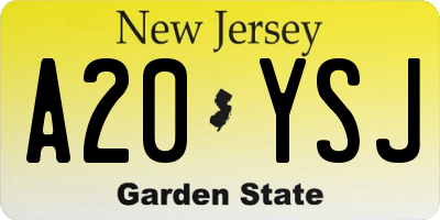 NJ license plate A20YSJ