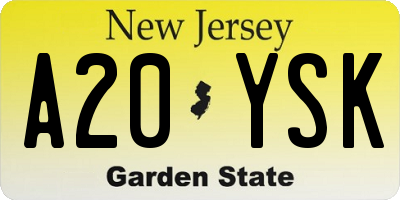 NJ license plate A20YSK