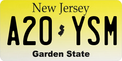 NJ license plate A20YSM