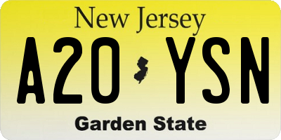 NJ license plate A20YSN