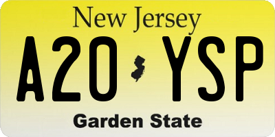 NJ license plate A20YSP