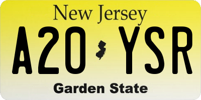 NJ license plate A20YSR
