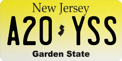 NJ license plate A20YSS