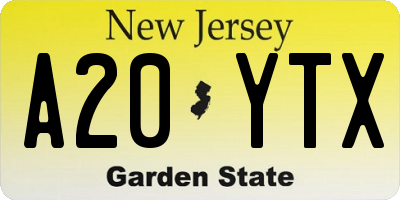 NJ license plate A20YTX