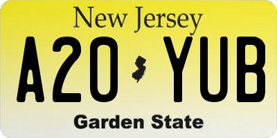NJ license plate A20YUB