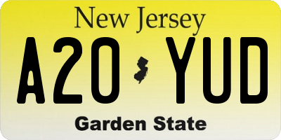 NJ license plate A20YUD