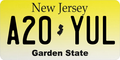 NJ license plate A20YUL