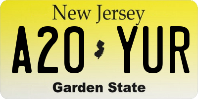 NJ license plate A20YUR