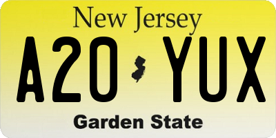 NJ license plate A20YUX