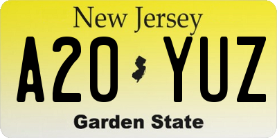 NJ license plate A20YUZ