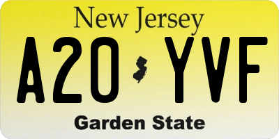 NJ license plate A20YVF