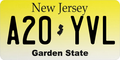 NJ license plate A20YVL