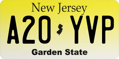 NJ license plate A20YVP