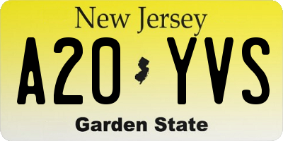 NJ license plate A20YVS