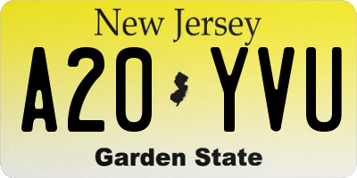 NJ license plate A20YVU