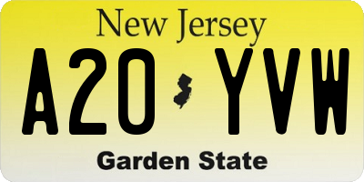 NJ license plate A20YVW