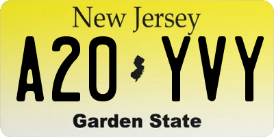 NJ license plate A20YVY