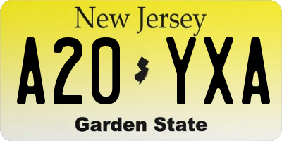 NJ license plate A20YXA