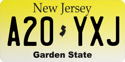 NJ license plate A20YXJ