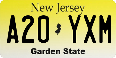 NJ license plate A20YXM