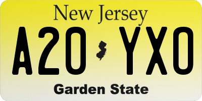 NJ license plate A20YXO