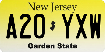 NJ license plate A20YXW