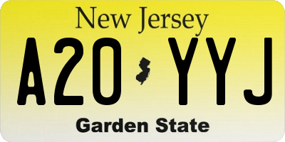 NJ license plate A20YYJ