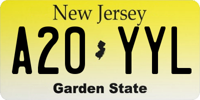 NJ license plate A20YYL