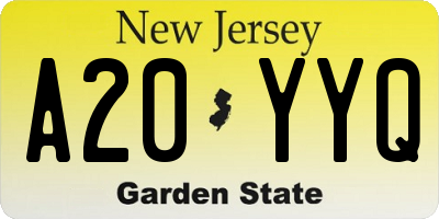 NJ license plate A20YYQ