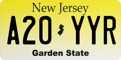 NJ license plate A20YYR
