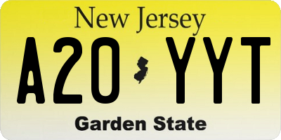 NJ license plate A20YYT