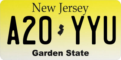 NJ license plate A20YYU