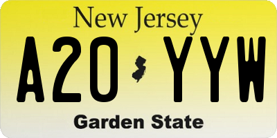NJ license plate A20YYW
