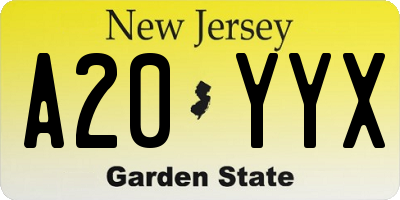 NJ license plate A20YYX